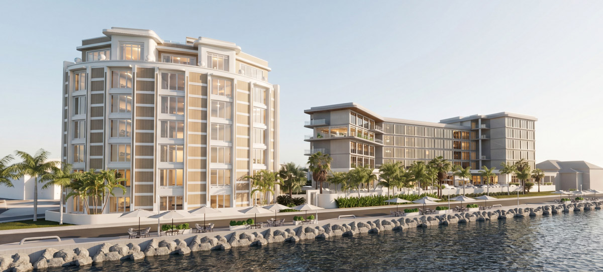 Architectural render of Fort George Hotel and Spa Belize City expansion, new tower opening October 2026