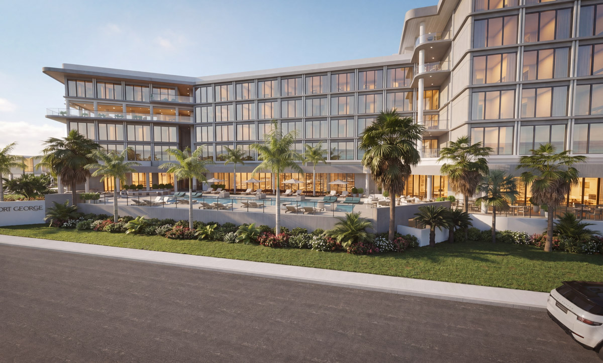 Exterior render of the Fort George Hotel and Spa Signature Sea View Tower opening in Belize City fall 2026